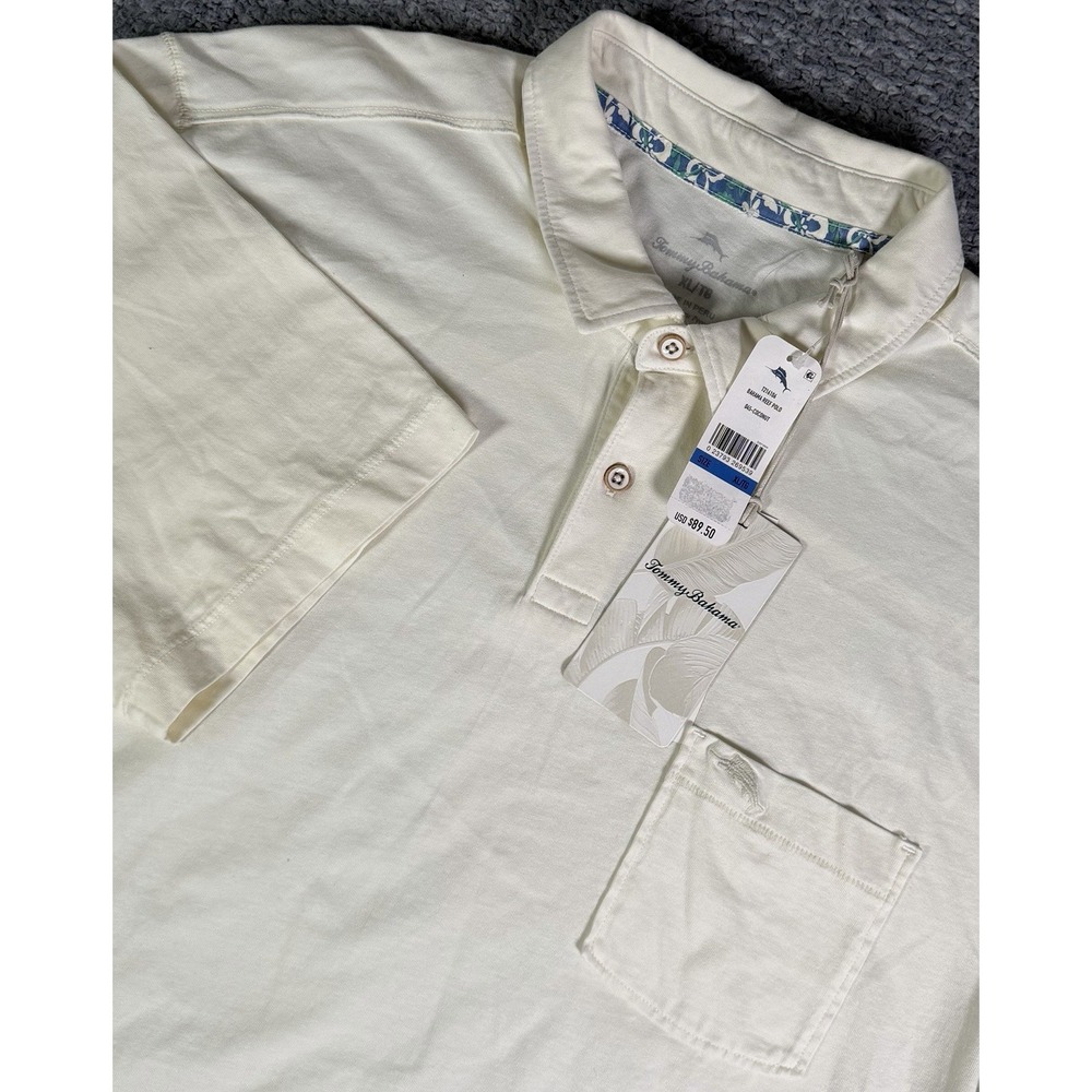 NWT Tommy Bahama Men's XL Bahama Reef Polo Shirt Coconut Cream UPF 30 Beach